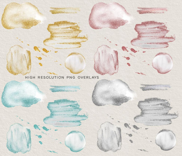 Watercolor Shapes 001 with Embellishments - 36 Hand painted Transparent PNG Overlays - Instant Download Digital Clip art