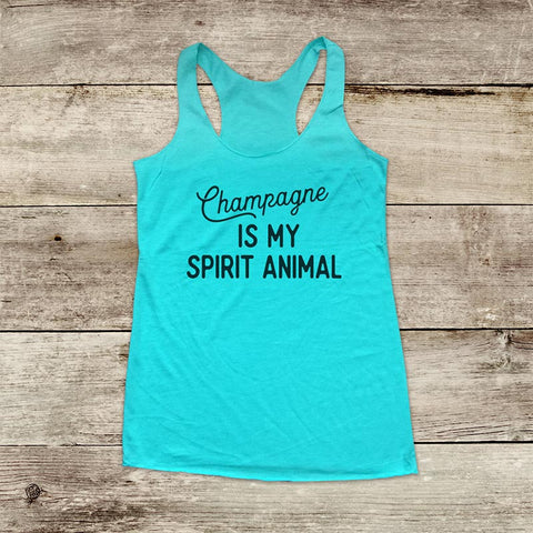 Champagne Is My Spirit Animal - Drinking Party Soft Triblend Racerback Tank fitness gym yoga running exercise birthday gift