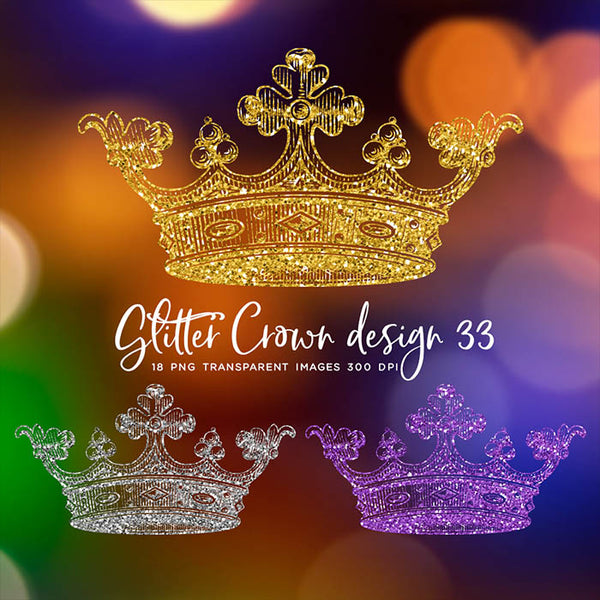 Glitter Crown 33 - 18 Different Colors PNG Transparent Images - Instant Download Digital Clip art