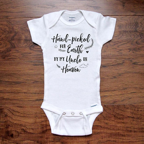Memorial Baby Onesie Pregnancy Reveal Hand-Picked for Earth by My Uncle in Heaven