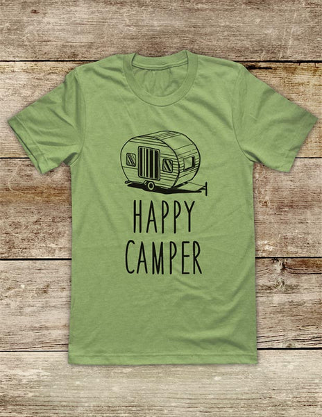 Happy Camper Trailer - Camping hiking shirt Soft Unisex Men or Women Short Sleeve Jersey Tee Shirt