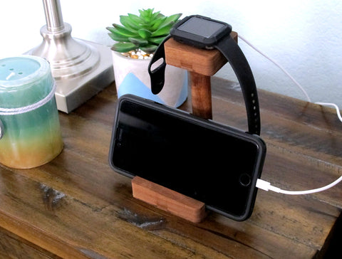 iPhone and iWatch Stand made of Solid Hardwood, Slim and efficient design, husband boyfriend birthday gift Groomsmen wedding Samsung