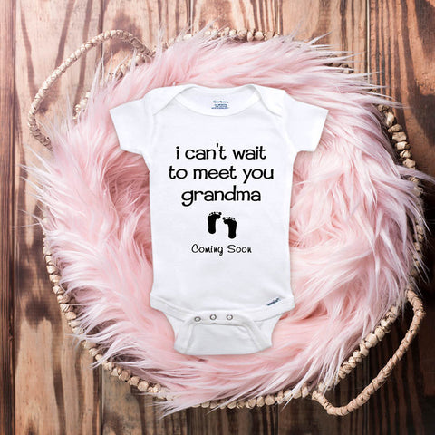 I can't wait to meet you Grandma Coming Soon baby onesie grandparents surprise mom dad parents pregnancy reveal