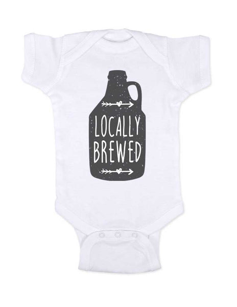 Locally Brewed - funny craft drinking Boho bohemian hipster design baby onesie bodysuit Hello Handmade design baby birth pregnancy announcement