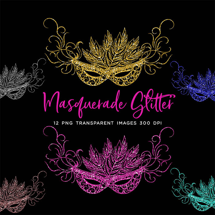 Masquerade Glitter - Decorative Mask PNG Transparent Images - Instant Download Digital Clip art