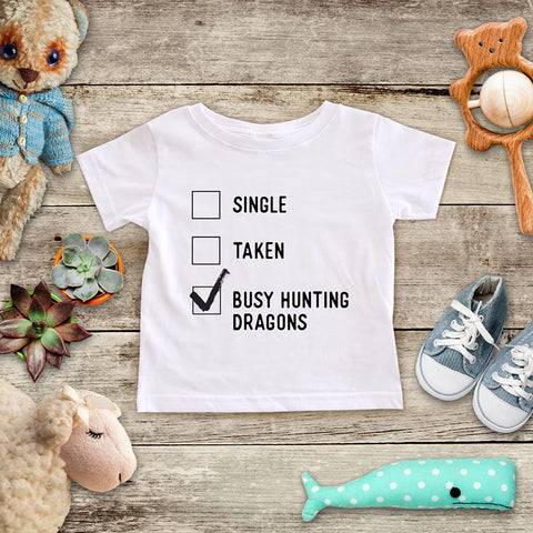 Single Taken Busy Hunting Dragons playing Retro Video game design Baby Onesie Bodysuit, Toddler & Youth Soft Shirt