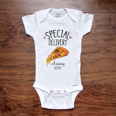 Special Delivery Pizza Arriving 2023 Soon - funny baby onesie bodysuit birth pregnancy reveal announcement for husband parents grandparents