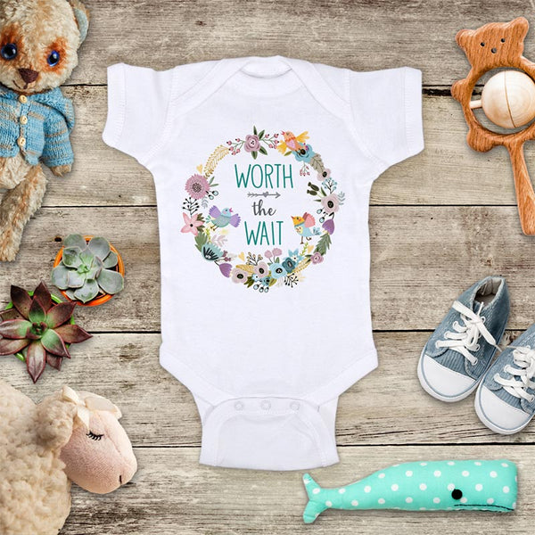 Worth the wait - flowers birds Boho (d2) bohemian hipster design baby onesie bodysuit Hello Handmade design baby birth pregnancy announcement